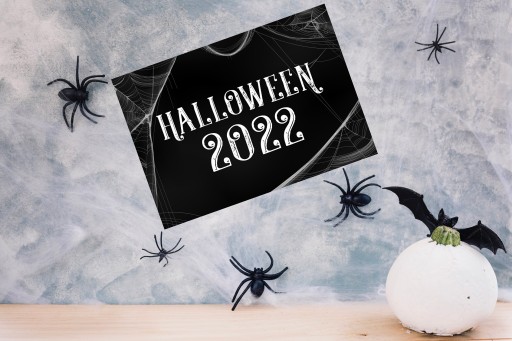 HALLOWEENSKÝ BANNER PLAKÁT so vzorom pavučiny