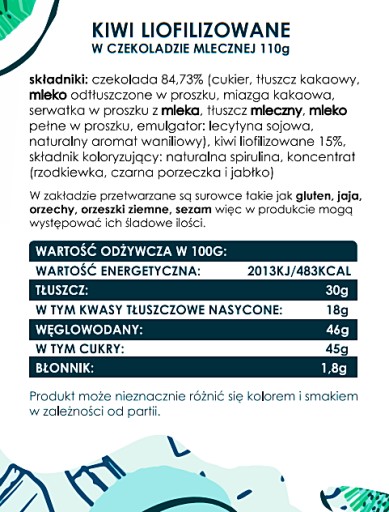 FORMELO MRAZOM SUŠENÉ KIWI V MLIEČNEJ ČOKOLÁDE 110G NÁDOBA