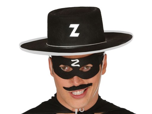 KLOBÚK KU KOSTÝMU ZORRO S BIELYM NAČASOVANÍM, ČIERNA