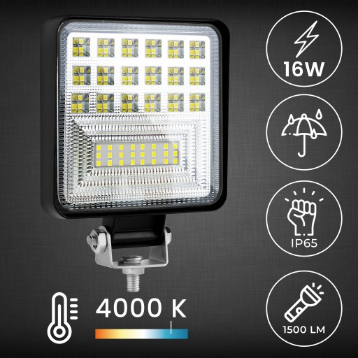 Halogénová LED lampa do auta 16W 1500lm 12V IP65 tesnosť