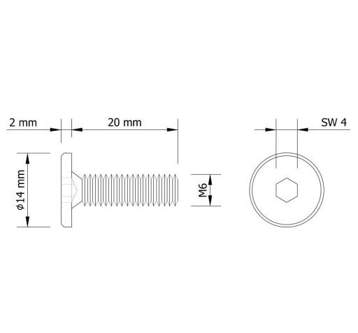 100x metrická skrutka M6 x 20 mm biela pozinkovaná s hlavou valca, nábytková skrutka