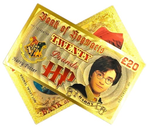 HARRY POTTER 20 librová krásna pozlátená bankovka