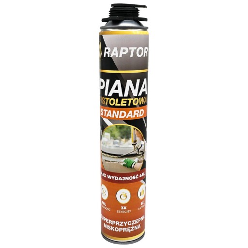 MONTÁŽNA PENA 750ml POLYURETÁNOVÁ PIŠTOĽ NÍZKOTLAKÝ RAPTOR ŠTANDARD