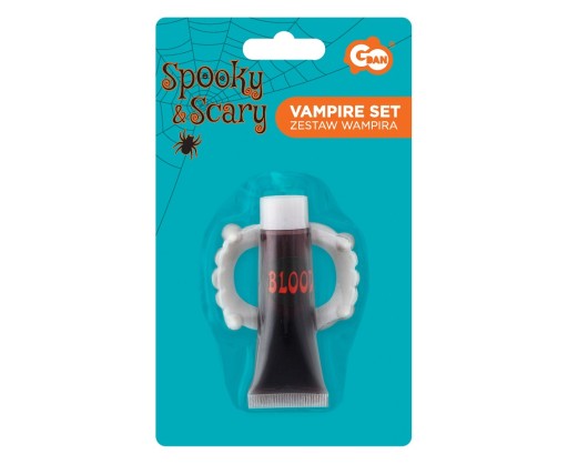 Halloweensky gadget upírska sada falošných zubov a krvi