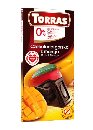Tmavá čokoláda s mangom bez pridaného cukru, bezlepková 75 G - Torras