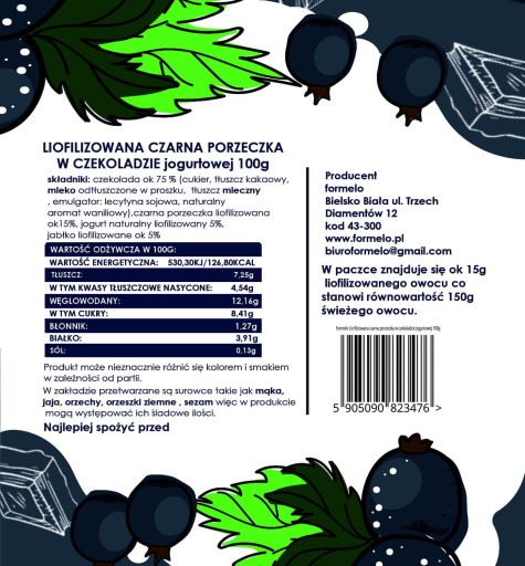 FORMELO ČIERNE RIBEZE SUŠENÉ V ČOKOLÁDE JOGURT 100% 100g