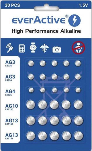 Sada 1,5V everActive alkalických batérií, 30 ks