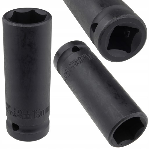 NÁRAZOVÁ ZÁSUVKA DLHÁ 19 MM PRE KOLESÁ S 1/2'' KĽÚČOM