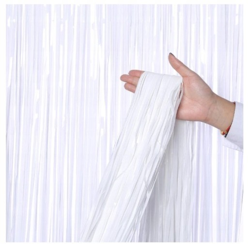 DEKORATÍVNY ZÁCLONY BIELY LAMETOVÝ 100 CM x 200 CM POZADIE PRE SVADOBNÉ PRIJÍMANIE