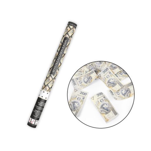 SHOOTING TUBE peňažné bankovky 200 PLN 60 cm na narodeninovú svadobnú hostinu