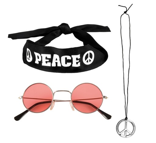 Hippie súprava vlasový náhrdelník s okuliarmi Pacific Party Retro