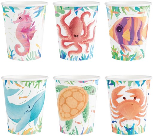 OCEAN Paper Cups Sea Underwater World Animals Birthday 220ml x6