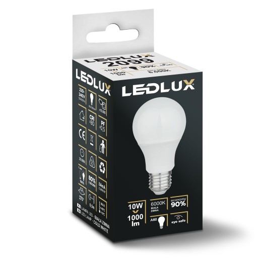E27 LED žiarovka 10W = 100W SMD 6000K studená Premium LEDLUX nebliká