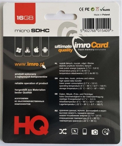 Pamäťová karta Imro 16GB microSDHC class 4 + adaptér