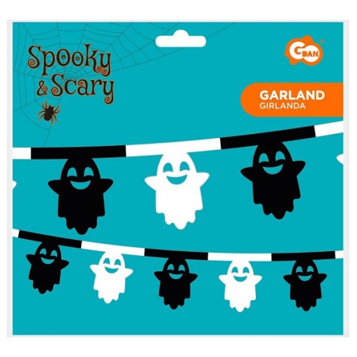 HALLOWEENSKÉ DEKORÁCIE DUCHA DUCHOVIA VANEC PRAPOR BIELA ČIERNA OZDOBY 360cm