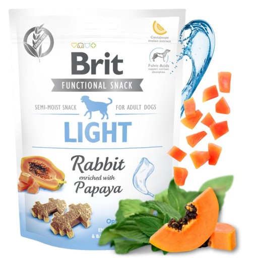 BRIT LIGHT funkčná maškrta pre psov Králik s papája 150g