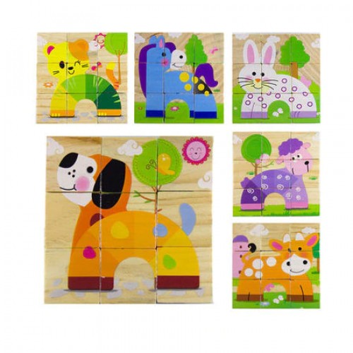 PUZZLE DREVENÉ BLOKY zvieracie puzzle 6v1