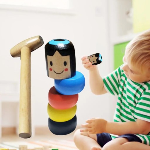 DREVENÁ HRAČKA PYRAMIDA S HRAČKAMI KLADIVO MONTESSORI BLOCKS