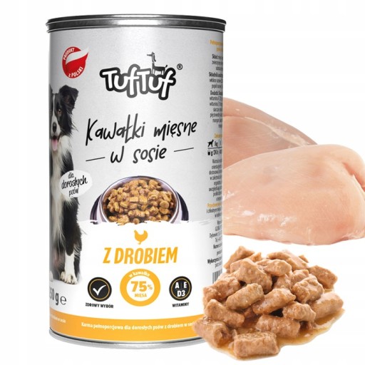 MOKRÉ KRMIVO PRE PSY 75% MÄSOVÉ KÚSKY V OMÁČKE S HYDINOU TUF TUF 415g