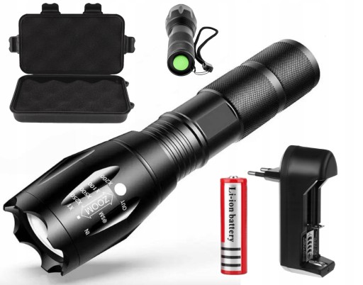 VÝKONNÁ LED TAKTICKÁ VOJENSKÁ BATERKA VODEODOLNÁ ZOOM SET BATÉRIA