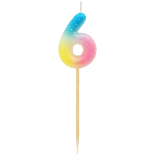 Dúhová SVIEČKA ČÍSLO 6 PIKER narodeniny PASTEL