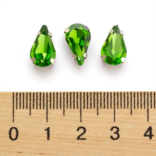 Štrasové kamienky na šitie v košíku, sklo a mosadz, kvapka, 12,5x8x5mm, 10ks