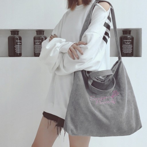 ŠEDÁ Manšestrová taška SHOPPER Priestranná taška cez rameno