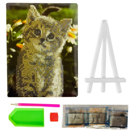 DIAMANTOVÁ MOZAIKA 5D DIAMANTOVÁ VÝŠIVKA MAČKA NA TRÁVE NA EASLESS 15X20CM