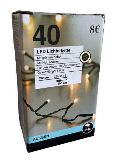 SVETLÁ NA VIANOČNÝ STROMČEK 40 LED TEPLEJ BIELY 5,9m vonkajší / interiér VIANOCE