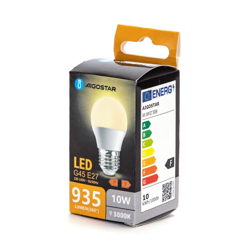 E27 LED G45 guľová žiarovka 10W malá fi45mm 935Lm TEPLÁ biela 3000K