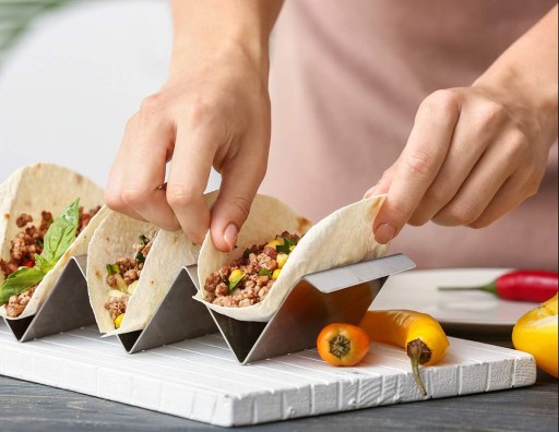 OCEĽOVÁ RANDOVÁ RÚČKA NA PODÁVANIE NA SNACK TACOS