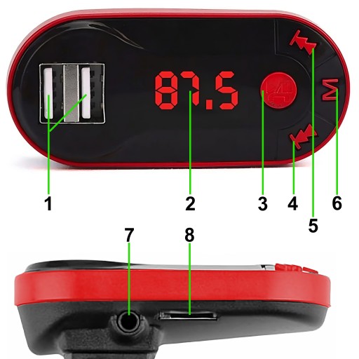 FM BLUETOOTH VYSIELAČ MP3 NABÍJAČKA 2XUSB SD LCD