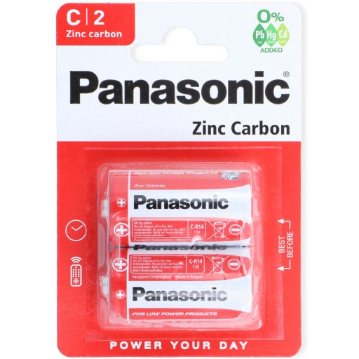 8x zinkovo-uhlíková batéria Panasonic C R14 1,5V