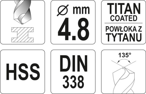 HSS-TiN VRTAČKA DO KOVU 4,8 MM YT-44645 YATO