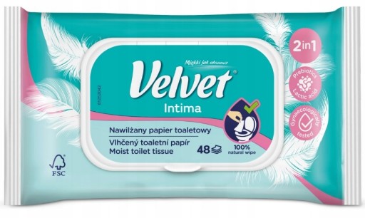 VELVET INTIMA 2V1 VLHČENÝ TOALETNÝ PAPIER Utierky na INTÍMNU HYGIENU