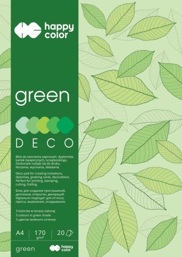 Deco Zelený blok A4, 170g, 20 listov, 5 farieb, tón z