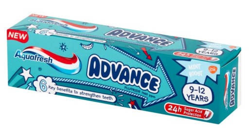 Mätová zubná pasta pre deti 9-12 rokov Advance Aquafresh 75 ml