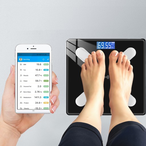 KÚPEĽŇOVÁ VÁHA ELEKTRONICKÁ ANALYTICKÁ APLIKÁCIA BLUETOOTH 180 kg 32 v 1