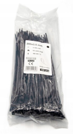 Sťahovacie pásky Sťahovacie pásky Sťahovacie pásky Čierna 200 mm x 3,5 mm 100 KS TALIANSKO