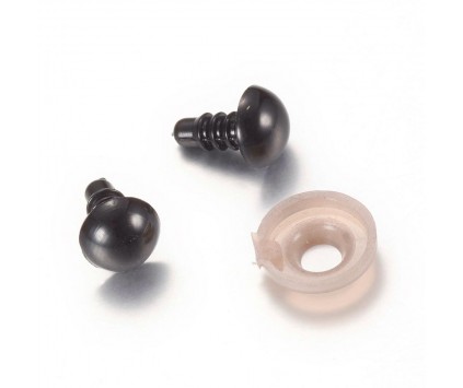 Oči pre hračky maskota so závitom a svorkou plastové čierne 50 párov 10 mm