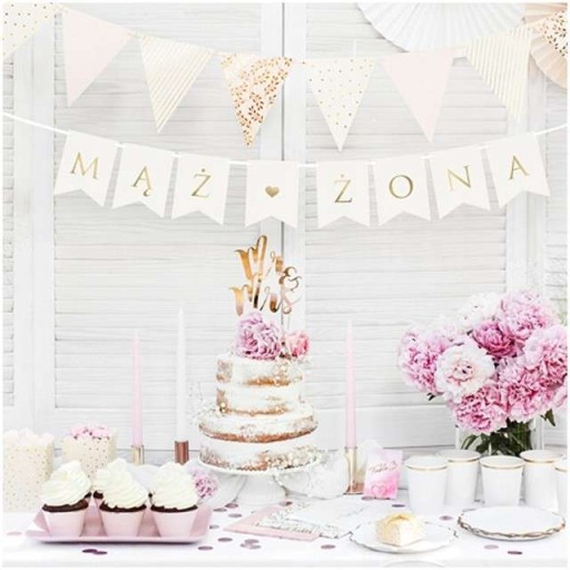 BANNER girlanda SVADOBNÝ MANŽEL A MANŽELKA biela 110cm