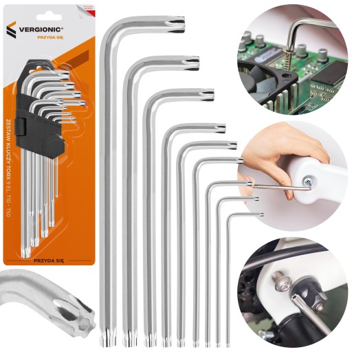 TORX KĽÚČE, TYP L, s otvorom T10-T50, 9 KS