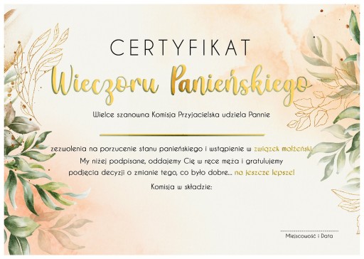 CERTIFIKÁT PRE HORNY PARTY A4 Boho III A4