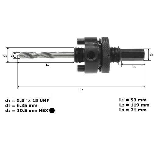 Držiak adaptéra pre bimetalové dierovacie píly 32-210 mm