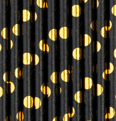 Narodeninové slamky BLACK GOLD DOTS torta 10 ks