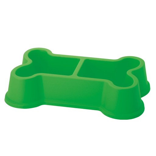 Dvojitá miska pre psa v tvare kosti, zelená