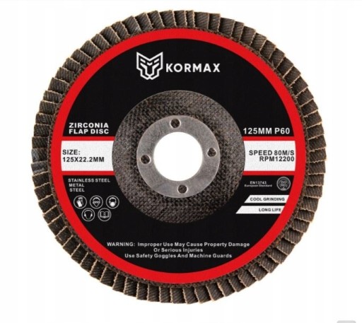 Lamelový konvexný lamelový kotúč s priemerom 125 mm. P80 Kormax zirkónia inox