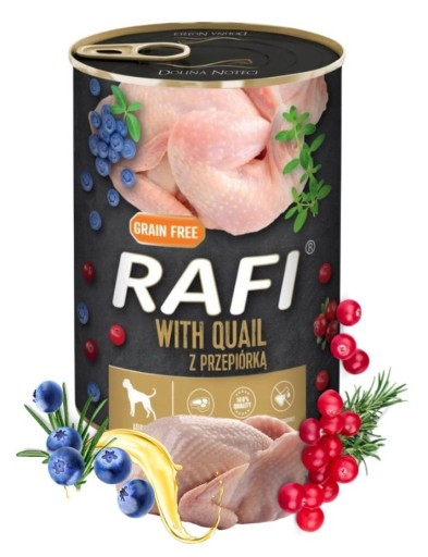 RAFI mokré krmivo pre psov s prepelicami 400g BEZ OBILOV Dolina Noteci