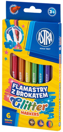 Fixky Astra Glitter, okrúhle fixky, 6 farieb