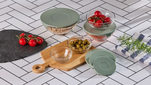 Altom Design sklenené kuchynské misky s pokrievkou, sada 5 ks
